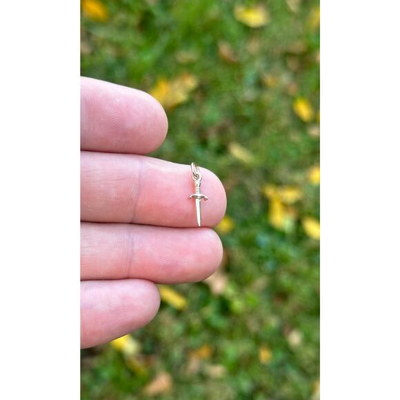 Bronze Mini Dagger Charm with Optional 14K Gold Filled Chain - Picture 2 of 5